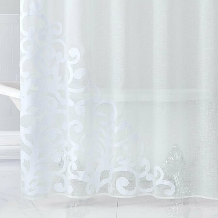 HOMEROOTS 72 x 70 x 1 in. White Contemporary Velvet Scroll Shower Curtain 399748